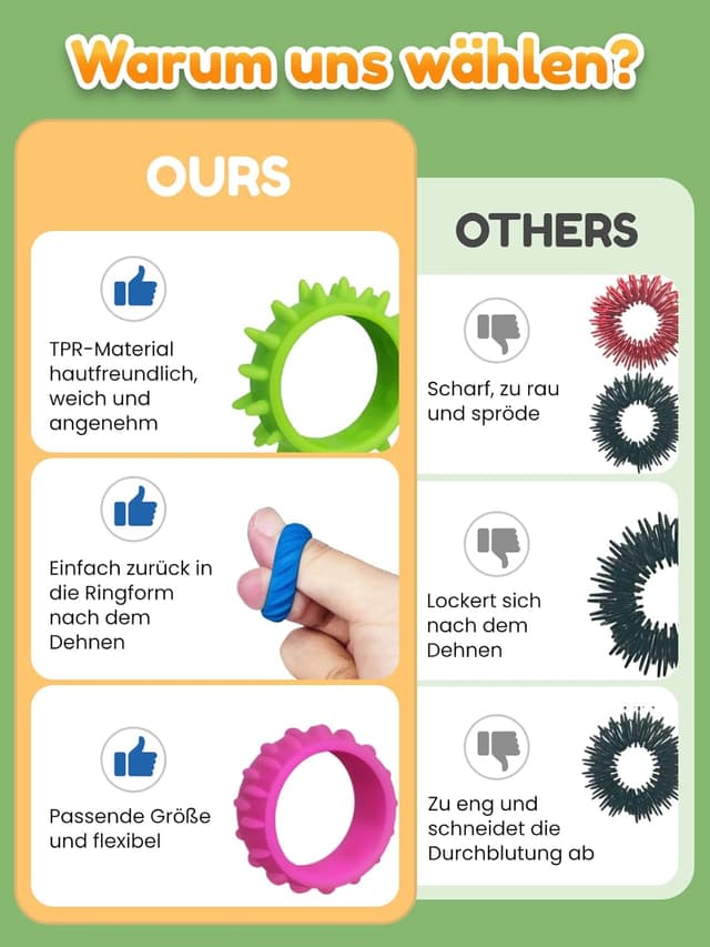 Detalle 2 de Willinggood 12 Silikon-Fidget-Ringe: Anti-Stress Sensorikring für Kinder & Erwachsene