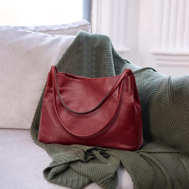 Detalle de Kattee Soft Genuine Leather Tote Hobo Shoulder Bag (Large) with Magnetic Snap Closure