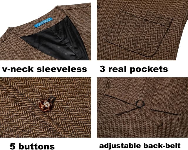 Detalle de Solovedress Vintage Classic Weste aus Wolle mit V-Ausschnitt – Regular Fit für Hochzeit & Business