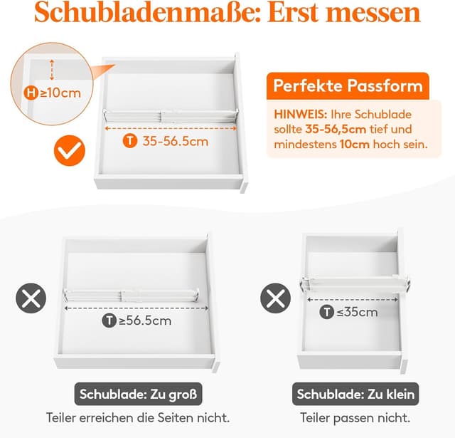 Detalle 2 de Lifewit 9er Set verstellbare Schubladentrenner für Innenlänge 35–55 cm (Schubladen-Höhe ab 10,5 cm)