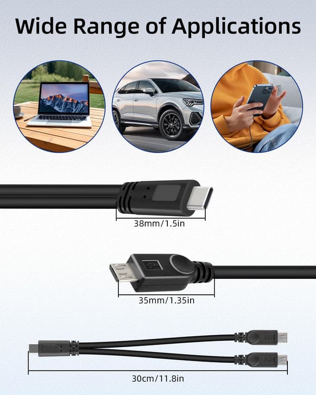 Thumbnail 6 de YANBORONSN 2-in-1 Multi Micro-USB Splitter Ladekabel (USB-C Stecker auf 2× Micro-USB), 2er Pack – kein Datenverkehr