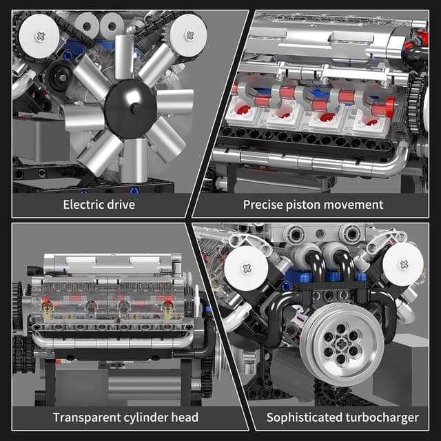 Detalle de Mould King 10088 Technik V8 Motor Bausatz (535 Teile) mit Sound-Engine-Modul