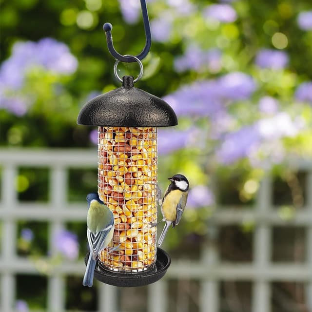 Detalle de Urban Deco Hanging Bird Seed Feeders Set (Metal Tube) – Mixed Seed & Peanut Feeders with Hanger