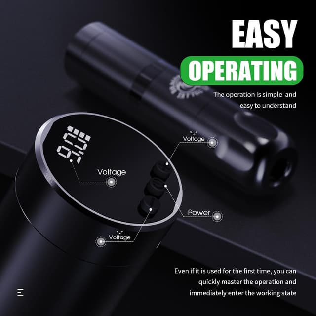 Detalle de Kit machine à tatouer rotative sans fil Dragonhawk : stylo sur batterie avec écran LCD et cartouches (pour débutants)