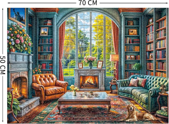 Detalle de TangComplete Warm Study Room 1000-Piece Jigsaw Puzzle for Adults (70x50cm / 27.5x19.7 in)
