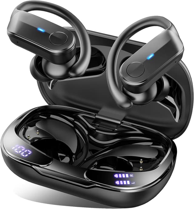 Detalle de Écouteurs Bluetooth Sport étanches IPX8 (Bluetooth 5,4) avec ENC et son HiFi stéréo, boîtier USB‑C LED 70 h – Noir