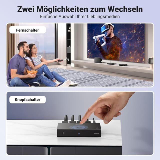 Detalle de UGREEN HDMI 2.0 Switch 4K@60Hz (3 Eingänge auf 1 Ausgang) mit Fernbedienung – für PS5/PS4, Xbox, Apple TV & mehr