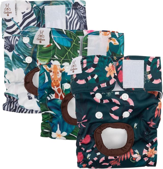 Detalle 2 de CuteBone 3er-Pack waschbare Hundewindeln für Damen – wasserdichte Welpenhosen in der Rosenkollektion (Größe XS)