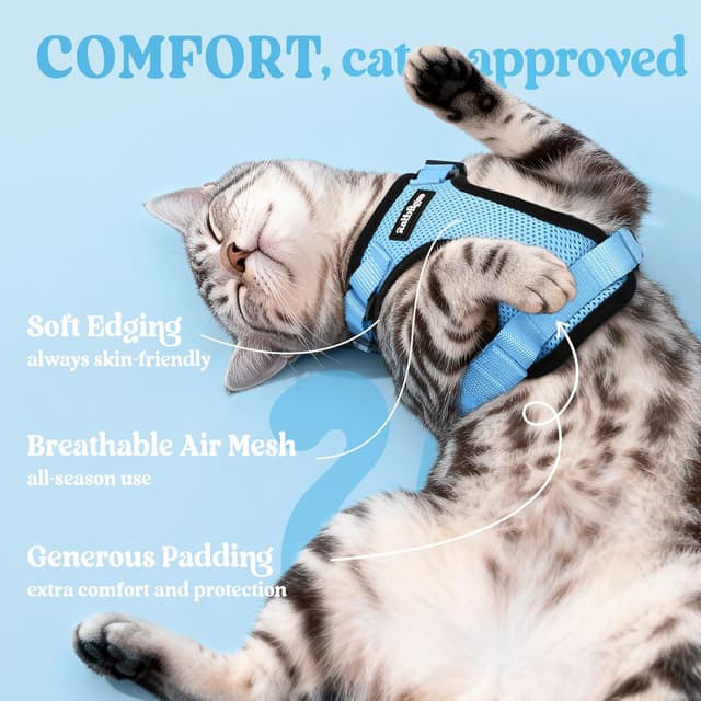 Detalle 2 de rabbitgoo Cat Harness and Leash (Escape Proof, Soft Adjustable Vest) – Light Blue, Size M