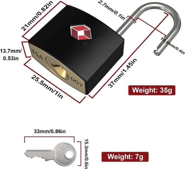 Detalle de TSA Luggage Locks with Keys (4 Packs, 8 Keys) brass padlocks for suitcases and gym lockers