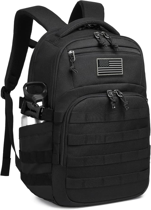 Detalle de Wotony Military Tactical Backpack (Black) — Small Assault Bag, 25L MOLLE Pack