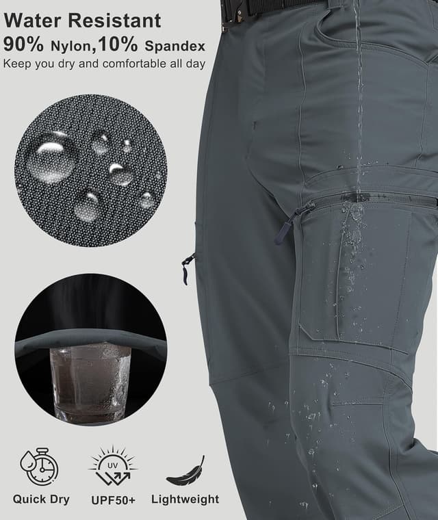 Detalle de Mens Waterproof Hiking Cargo Work Pants with 6 Pockets (Lightweight Nylon Quick-Dry)