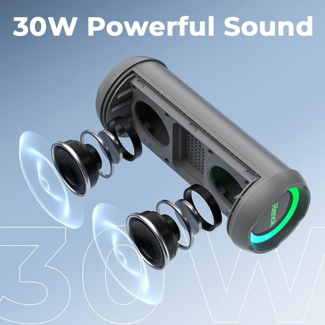Detalle de RIENOK Bluetooth Speaker 30W (IP67) with Dual Pairing, Wireless Music, SD/AUX and RGB Lights