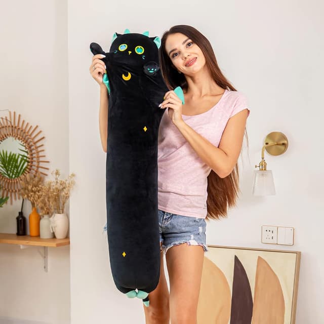 Detalle de Mewaii 130 cm Le Chat Noir peluche-coussin kawaii noir, long oreiller moelleux