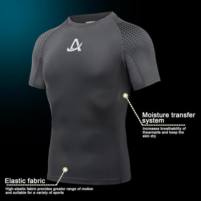 Detalle de AMZSPORT maglietta da corsa a compressione a maniche corte (Kurzarm) ad asciugatura rapida