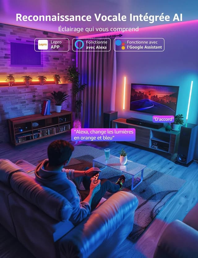 Detalle de Lepro WL1 IA Applique murale RGB IA, 6 pièces + 2 coins, contrôle vocal et synchronisation musique