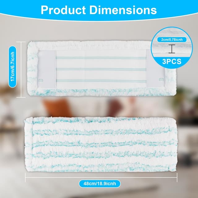 Detalle 2 de ACOMTUO lot de 3 serpillières microfibres pour balai à franges Leifheit Profi XL