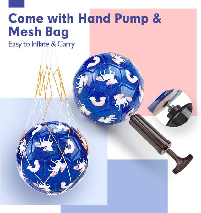 Detalle 2 de hahaland Fußball-Spielzeug mit Ballpumpe & Netz, Kinderfußball Größe 3 für drinnen & draußen (Einhorn-Design)