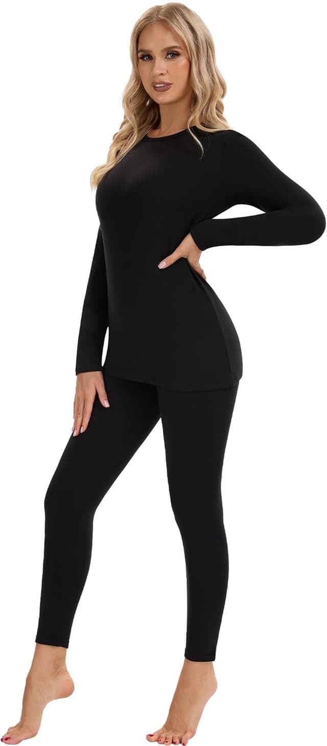 Detalle de DDOBB women’s fleece-lined thermal underwear set (top and bottoms) for winter layering