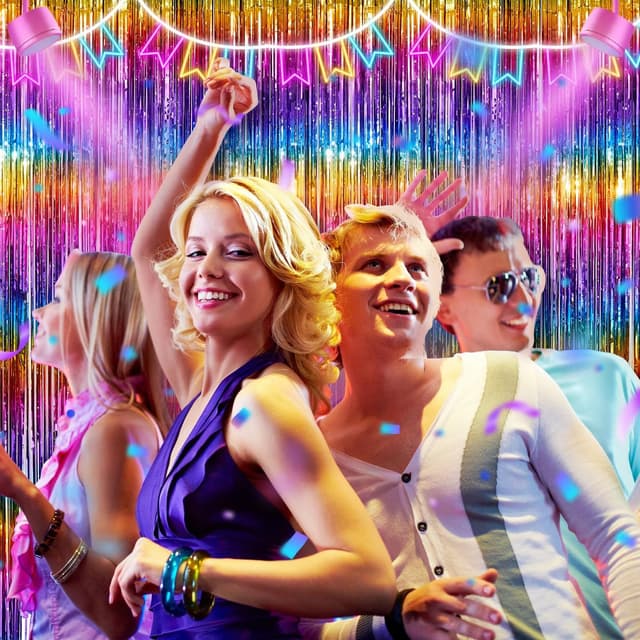 Detalle de PVEGOS 4-pack Rainbow Glitter Tinsel Foil Fringe Curtains (3.3 x 8.3 ft each)