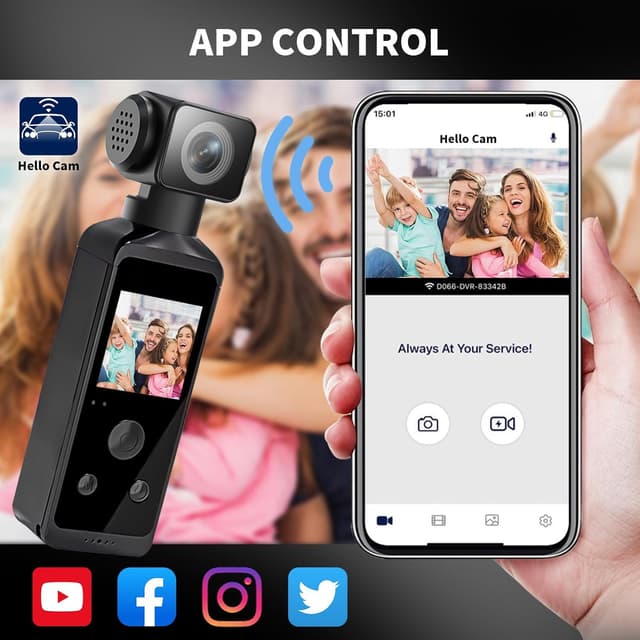 Detalle 2 de WOWAWOLA 5K Bodycam / Pocket Action Cam – 270° drehbares Objektiv, EIS und WiFi (64 GB TF-Karte im Lieferumfang)