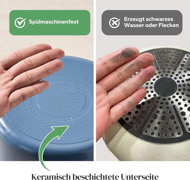 Detalle de Redchef Topf-Set mit abnehmbaren Griffen (16/18/20 cm) & 3-in-1 Verschlussdeckel, Antihaft-Keramik, blau