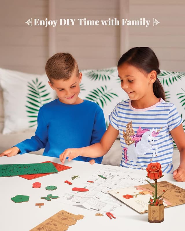 Detalle de Rolife Puzzle 3D en bois Bouquet de fleurs « Fleur éternelle » (Rose rouge)