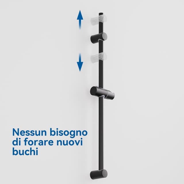 Detalle de AuraLum Asta doccia 70 cm con saliscendi in acciaio inox e supporto per soffione regolabile, nero