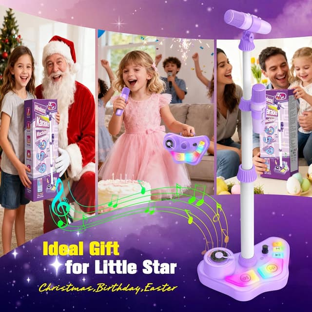 Detalle 2 de Dislocati Girls Karaoke Machine (Age 3-12) with 2 Wireless Microphones, Adjustable Stand & Foot Pedals