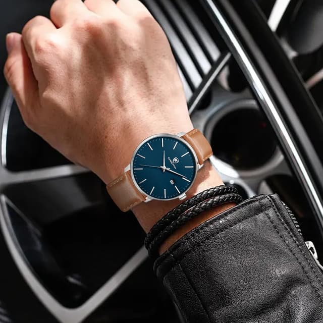 Detalle 2 de CHEETAH Minimalistische Herren-Armbanduhr mit Analog-Quarz, 3 ATM und Lederarmband