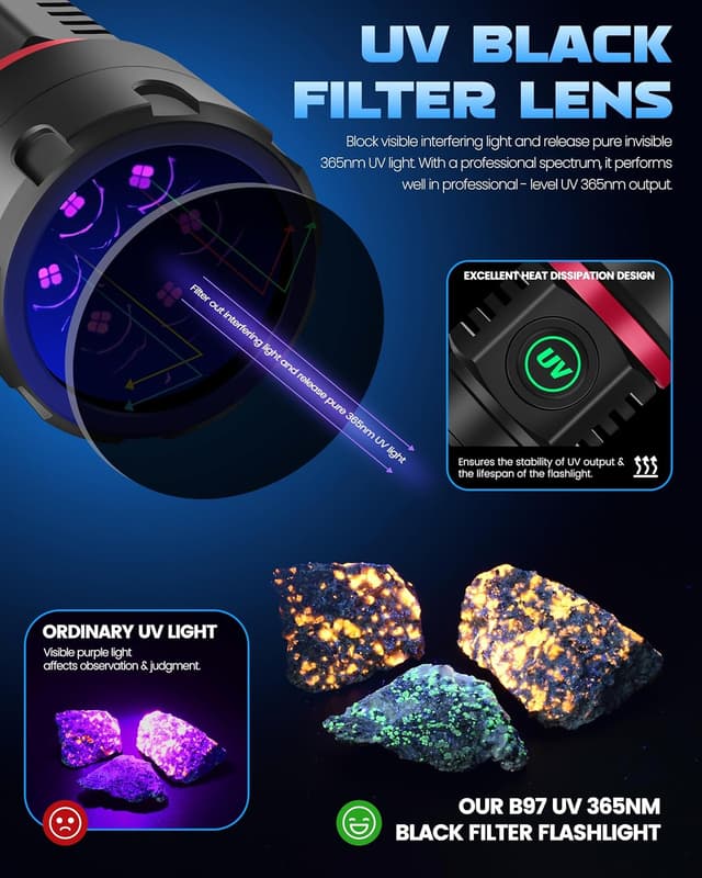 Detalle de DARKBEAM UV Taschenlampe Schwarzlicht 365 nm (6xLED, 80 W) USB-wiederaufladbar