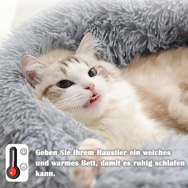 Detalle de Nepfaivy Katzenbett Hundebett Flauschig Rund (Donut) – M, hellgrau, waschbar