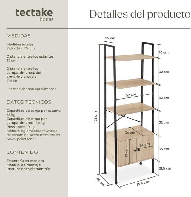 Thumbnail 1 de tectake Estantería Pared 5 Baldas Roble Sonoma