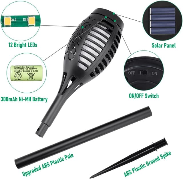 Detalle de IkeeRuic Solar Torch Lights Outdoor (Flickering Flame Effect) — Waterproof Solar Garden Torches for Patio & Pathway Decor