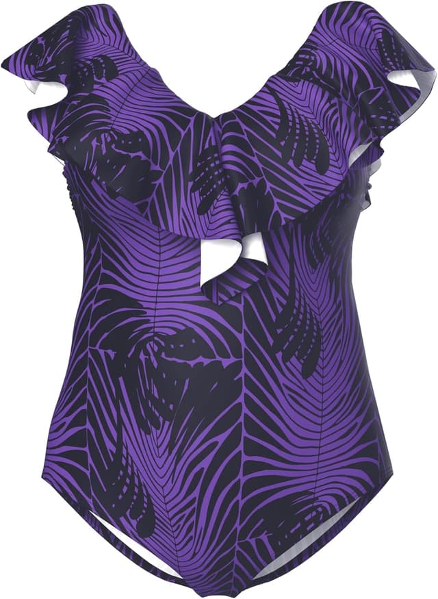 Detalle de Ulla Popken Plus Size Badeanzug mit Schlangenmuster, Softcups und Volant