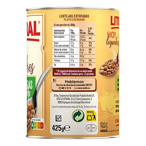 Thumbnail 1 de Litoral Hoy Lentejas con Sofrito Sin Gluten 15x425g