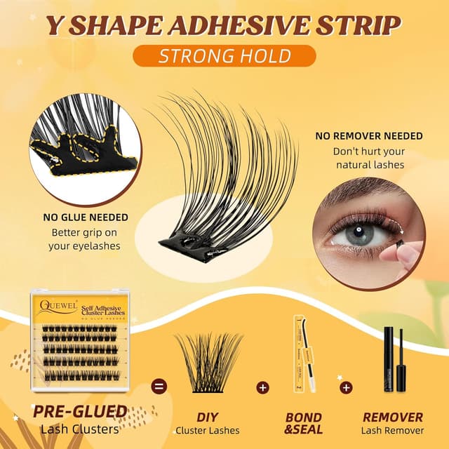 Detalle de QUEWEL Selbstklebende Wimpern-Extensions (60 Stück) – 10–16 mm, wiederverwendbare Cluster ohne Kleber