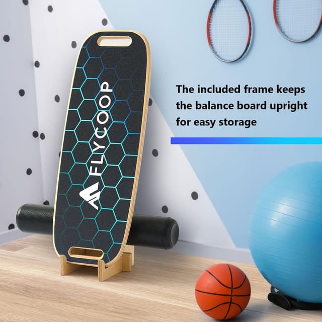 Detalle 2 de Flycoop Premium Balance Board für Erwachsene – Profi Wackelbrett mit Rolle bis 200 kg