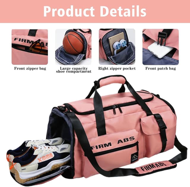 Detalle 2 de Flintronic 65L borsa da viaggio impermeabile leggera con tracolla (rosa) – fine settimana e palestra