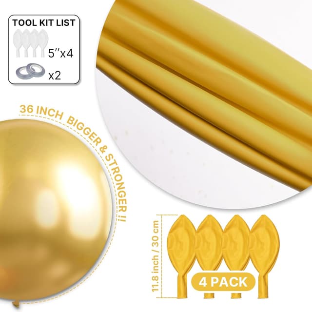 Thumbnail 5 de PartyWoo Metallic Gold Balloons 36 Inch