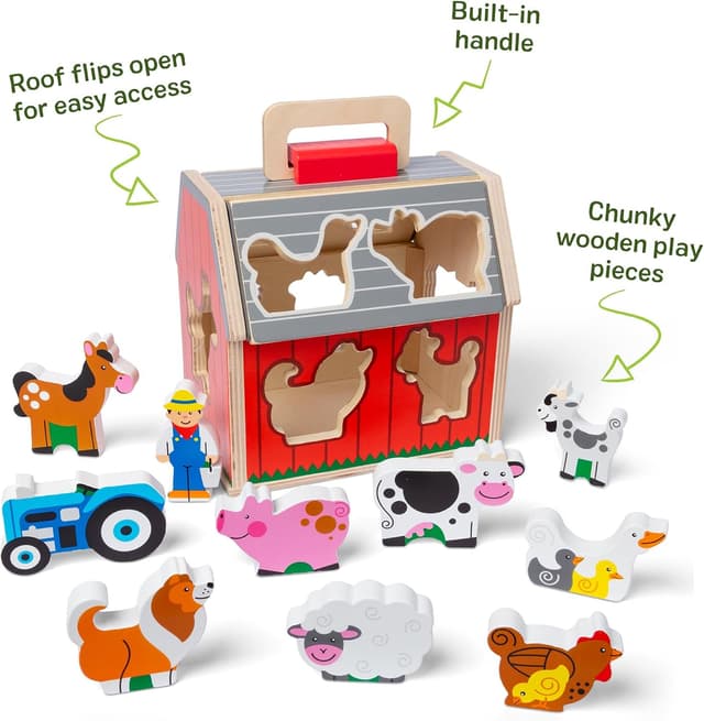 Detalle de Melissa & Doug Take-Along Wooden Toy Barn 11-Pc
