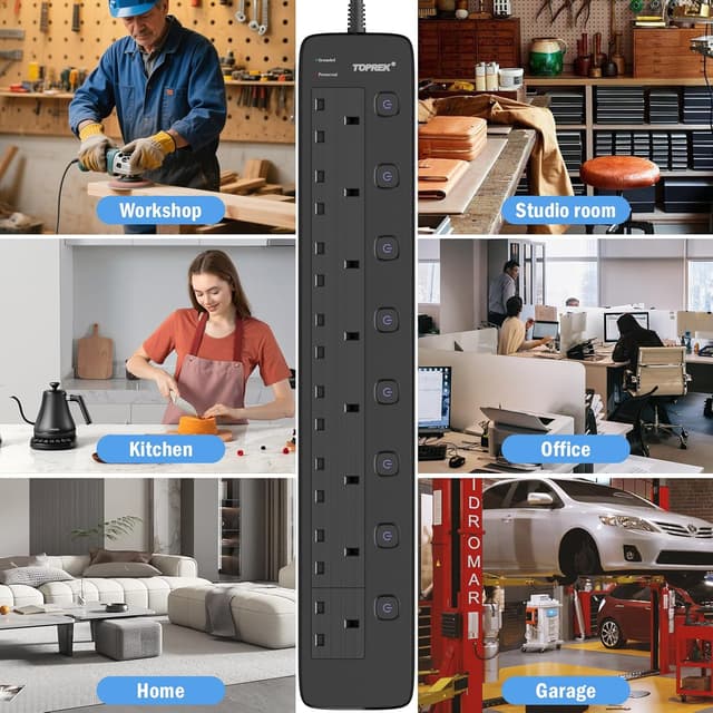 Thumbnail 6 de TOPREK 8 Way surge protected extension lead