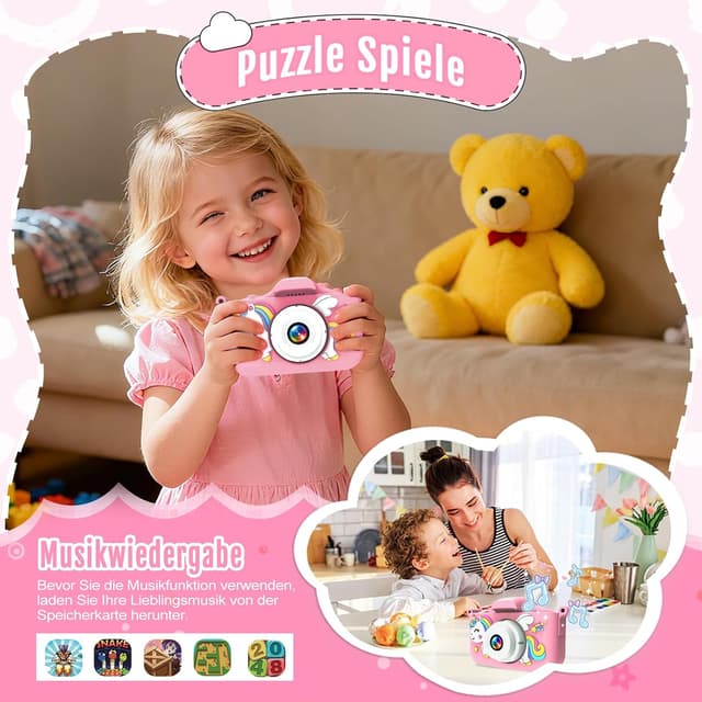 Detalle de GlowPlayX Kinderkamera 1080P 32 GB – Digitalkamera für Kinder