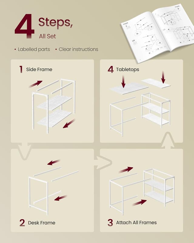 Thumbnail 6 de VASAGLE L Shaped Corner Desk 120x80
