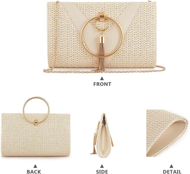 Thumbnail 6 de JURLEA pochette à chaîne et poignées en métal, petit sac de soirée à paillettes avec strass