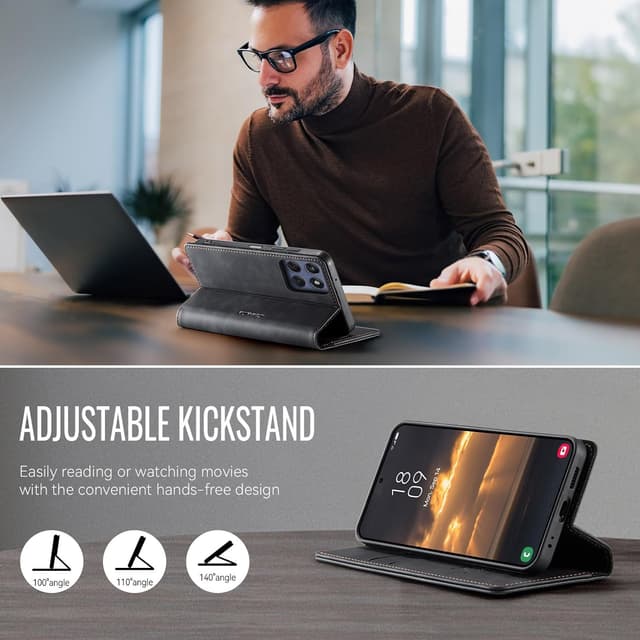 Detalle 2 de owlhold Klapphülle für Motorola Edge 60 Fusion/Edge 60 – PU-Leder mit RFID, Kartenfächern & Standfunktion (Schwarz)