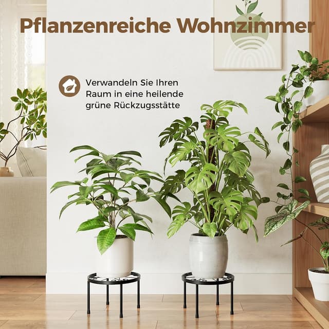 Detalle de Bamworld Blumenständer Metall Schwarz 2er-Set – runde Pflanzenhocker für Balkon & Wohnzimmer
