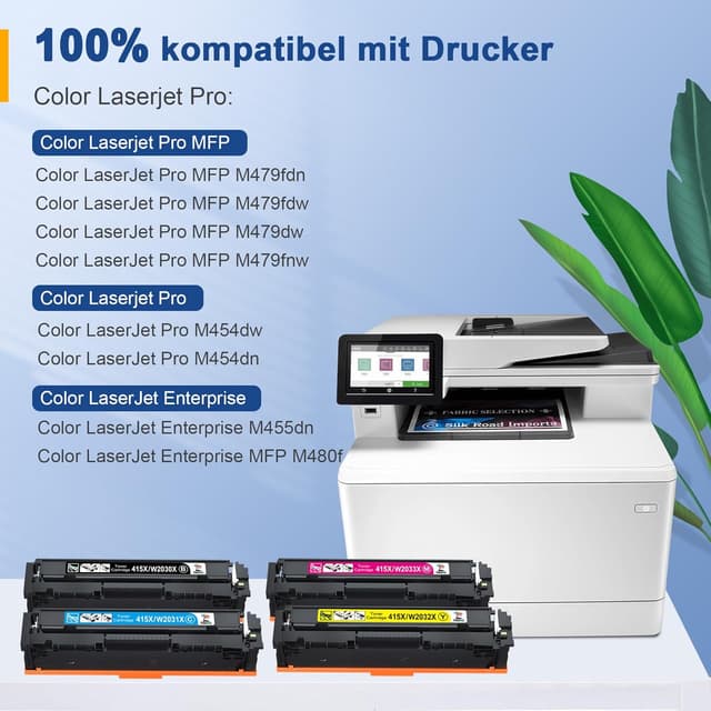 Detalle 2 de Palmtree 415X 4er-Pack kompatibler Toner (W2030X–W2033X) mit Chip für HP 415X, passend für Color LaserJet Pro & MFP