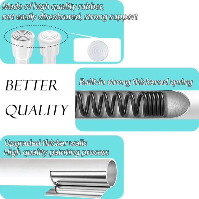 Detalle 2 de 2 Piezas Barra Cortinas Extensible Blanca 🏠 Sin Taladro