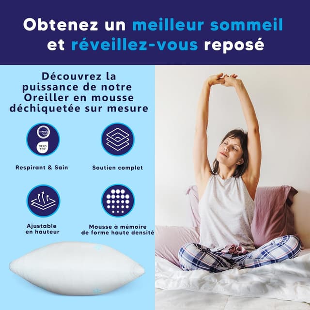 Detalle de Oreiller ergonomique cervical CloudÉtoile, modèle 50x70 ajustable en mousse à mémoire